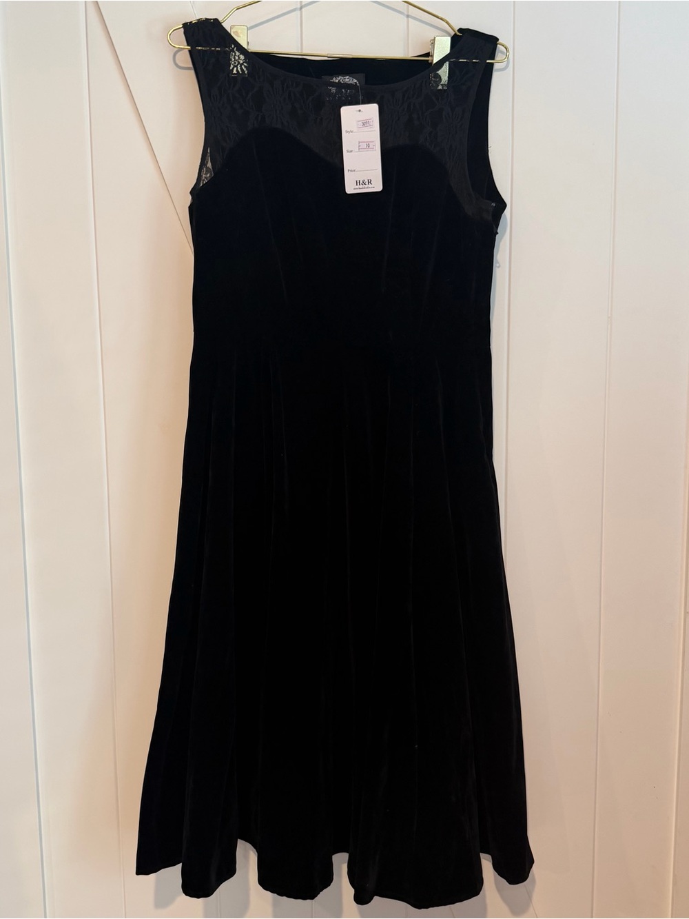 Hearts and Roses London Dress US 10 Black Velvet Lace Rockabilly Retro Pinup
